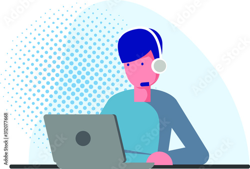 man with laptop being customer servis or contact us for landing page