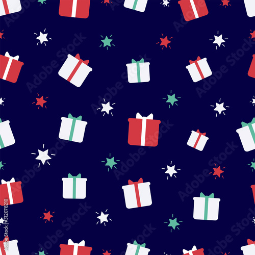 Christmas gifts, presents seamless repeat pattern for wallpaper, wrapping paper, textile.Gift boxes seamless repeating pattern.