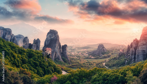 Εκτύπωση καμβά Wonderful Panoramic view of the rocks and monasteries of Meteora, Greece
