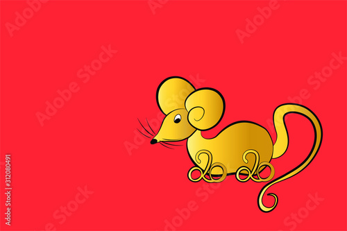 Eine goldene Ratte mit Jaheszahl 2020 auf rotem Hintergrund.