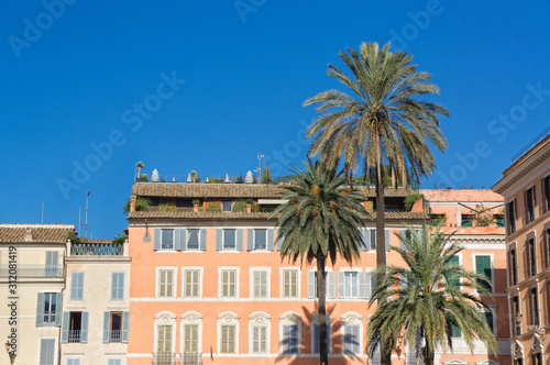 Buildings and windows in Spanish Square, Rome Italy