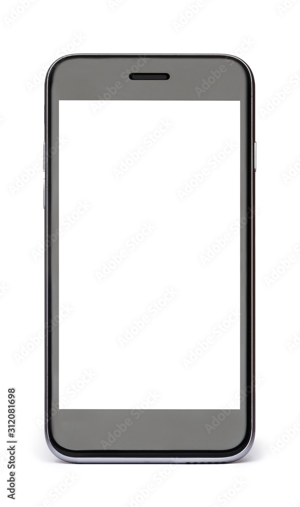 Black phone with white blank screen isolated on white. Black phone with white blank screen isolated on white.