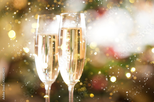 Happy new year champagne glasses background