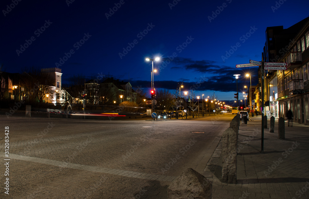 March 19, 2014 - Reykjavik, Iceland. A typical Night Landscape of Reykjavik