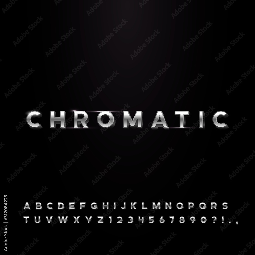 Obraz premium set of metal letters, steel chromatic alphabet. a-z symbols, numbers and ?!., symbols.