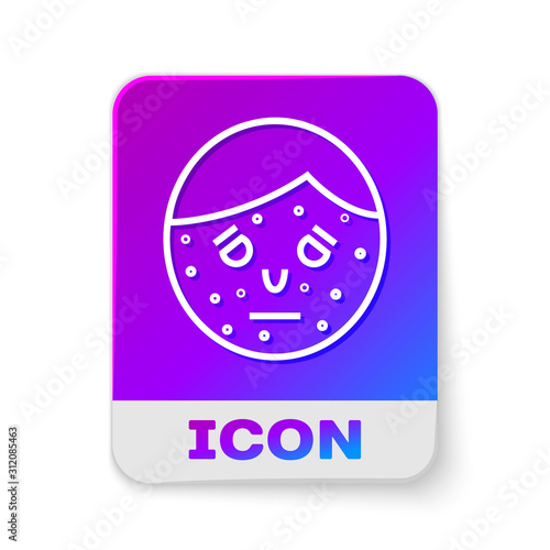 White line Face with psoriasis or eczema icon isolated on white background. Concept of human skin response to allergen or chronic body problem. Rectangle color button. Vector Illustration