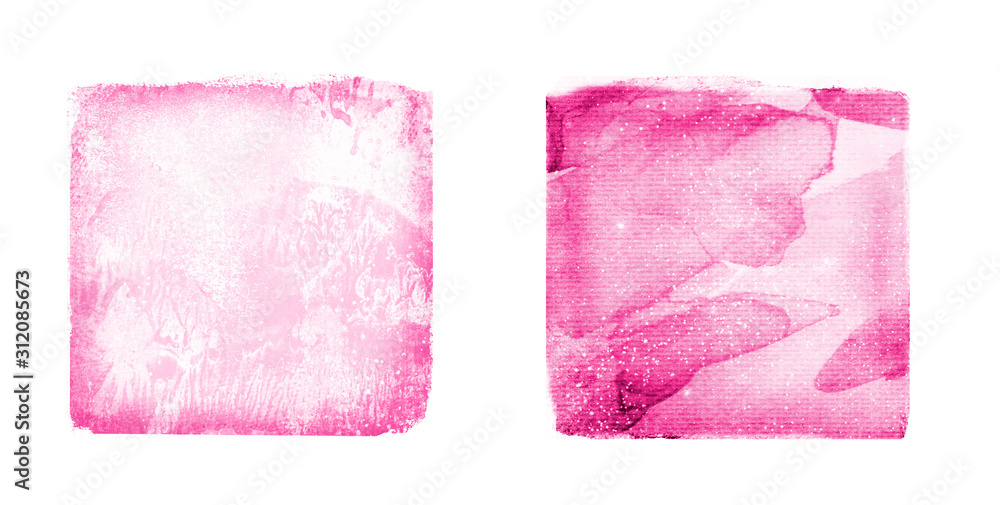 Two watercolor squares on white as background
