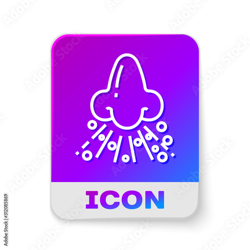 White line Runny nose icon isolated on white background. Rhinitis symptoms, treatment. Nose and sneezing. Nasal diseases. Rectangle color button. Vector Illustration