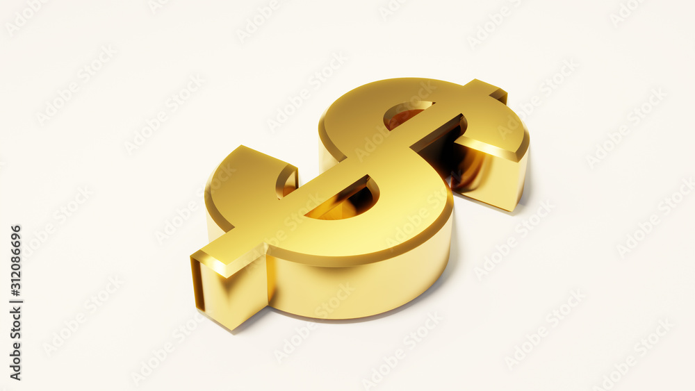 Golden color dollar sign lay on white isolated background. 3D rendering. Golden color dollar sign lay on white isolated background. 3D rendering.