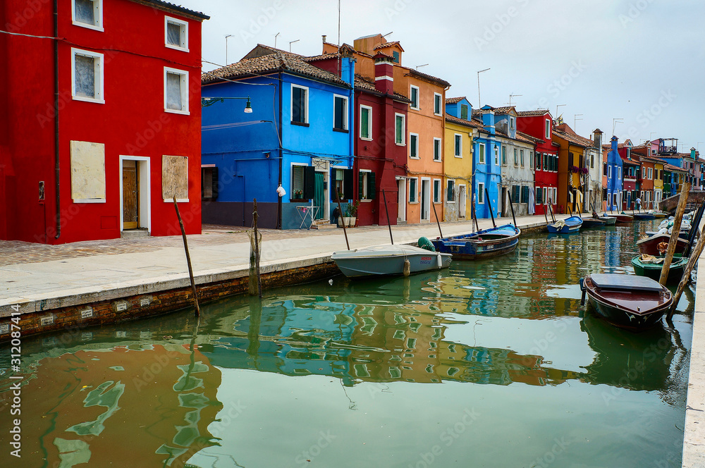 Canal view in Burano, Italy