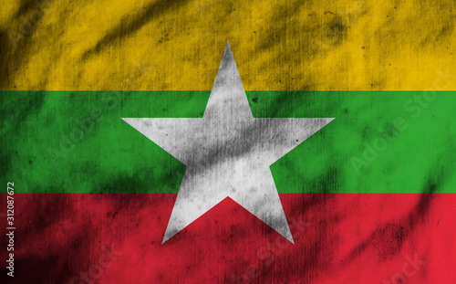 Burma flag on old fabric photo