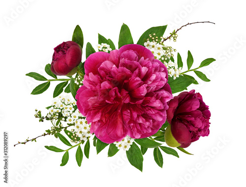 Fototapeta Naklejka Na Ścianę i Meble -  Pink peonie flowers and leaves in a floral arrangement