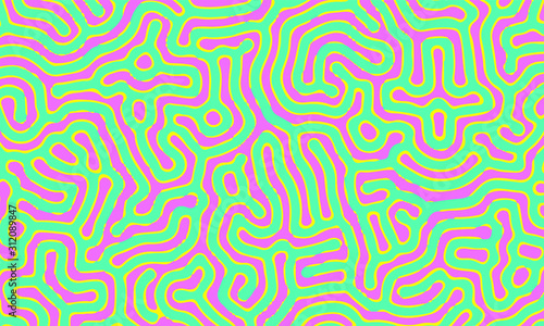 Psychedelic abstract background made by generative algorithm: Reaction-diffusion or Turing pattern formation.
