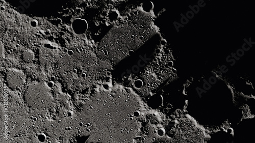 Moon surface close up. Craters and furrows on the surface of the earth's satellite. (Elements of this image furnished by NASA)