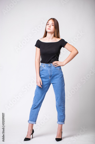Beautiful girl in blue jeans