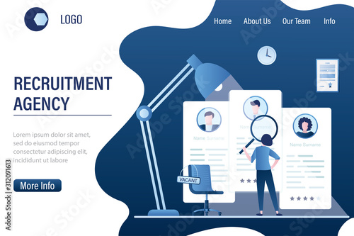 Recruitment agency landing page template. Job interview, employment process, choosing a candidate concept