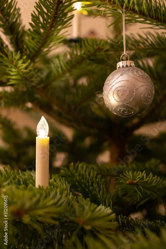 silver decoration on christmas tree