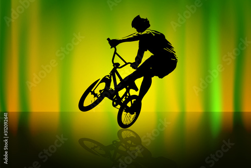 Active man. BMX rider in abstract sport landscape background, vector.