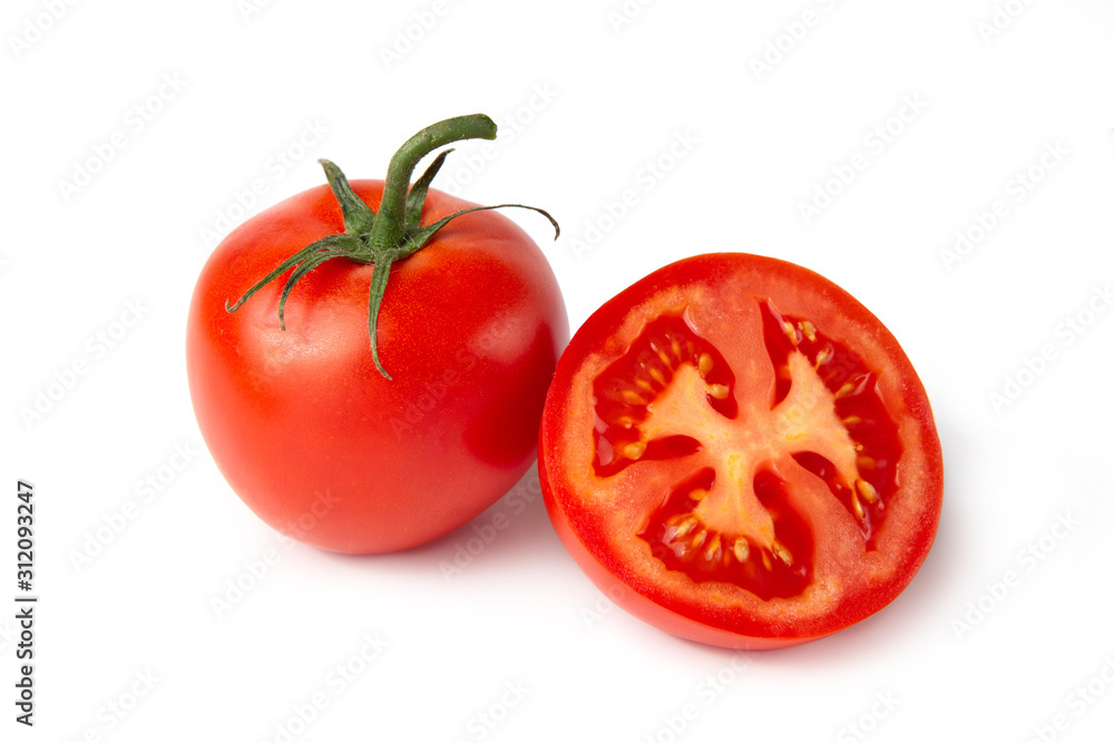Tomatoes on a white isolated background. Fresh vegetables. Tomatoes on a white isolated background. Fresh vegetables.