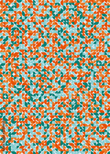 Seamless pattern with random colored quarter circles Generative Art background illustration