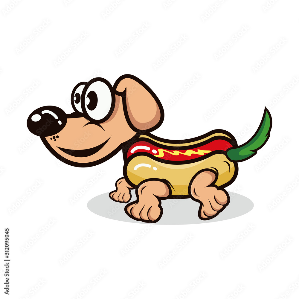 Obraz premium Hotdog cartoon clipart, character, funny