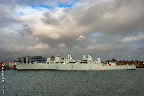 The Type 82 destroyer HMS Bristol (D23) in Portsmouth, England