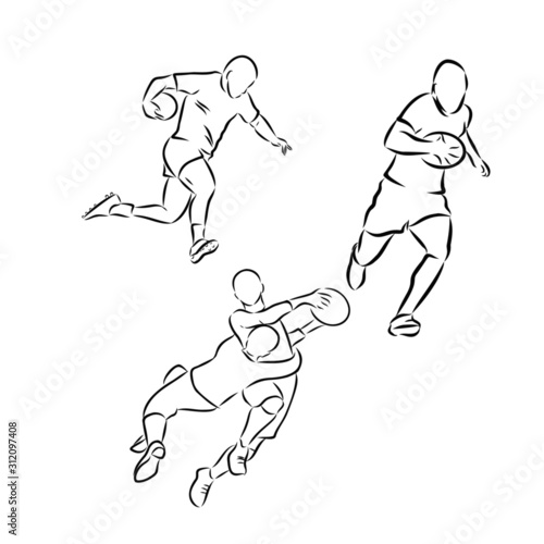 set of silhouettes players rugby 