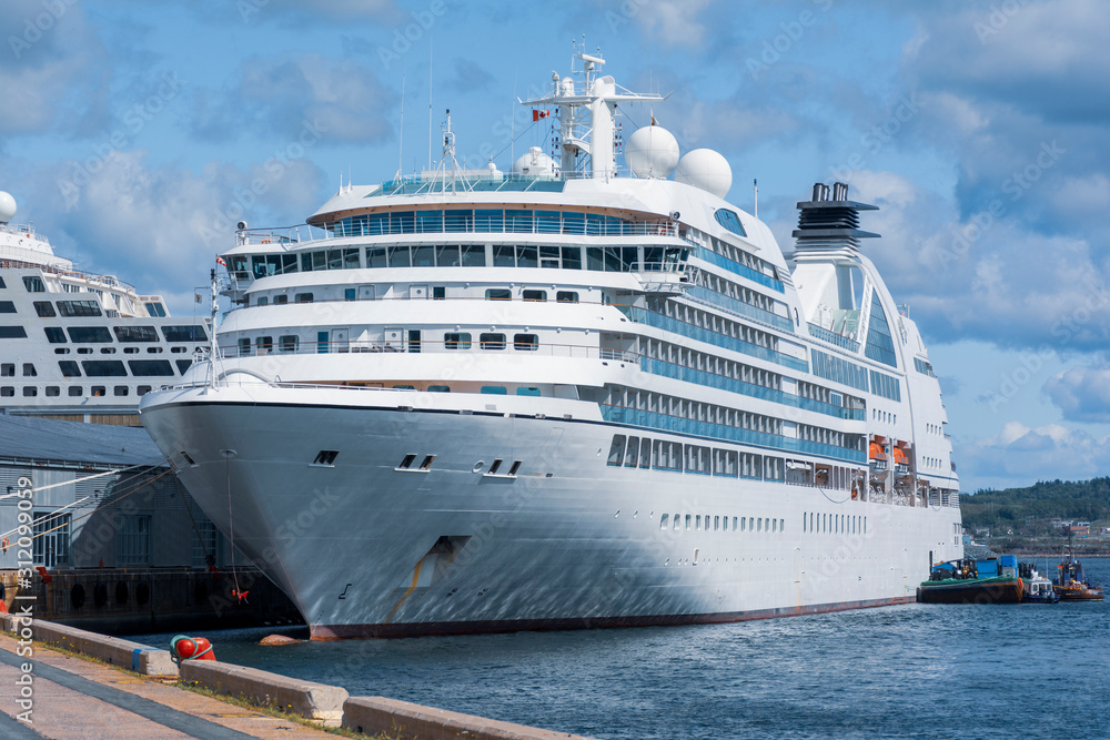 Cruise ship docled at waterfront in Halifax, Nova Scotia Canada on a later summer's afternoon in September.
