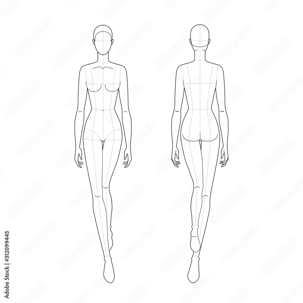 Fashion template of walking lady with main lines. Fashion template of walking lady with main lines.