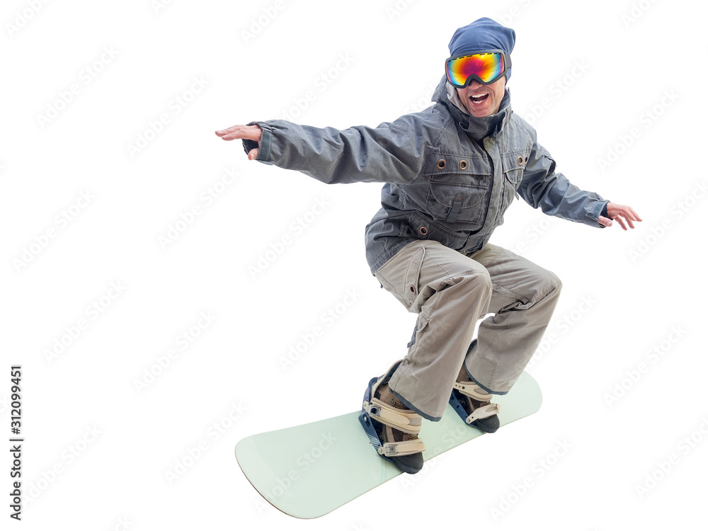 Snowboarder with snowboard deck. Isolated on a white background. Snowboarder with snowboard deck. Isolated on a white background.