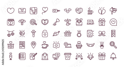 happy valentines day love romantic feeling icons collection thick line