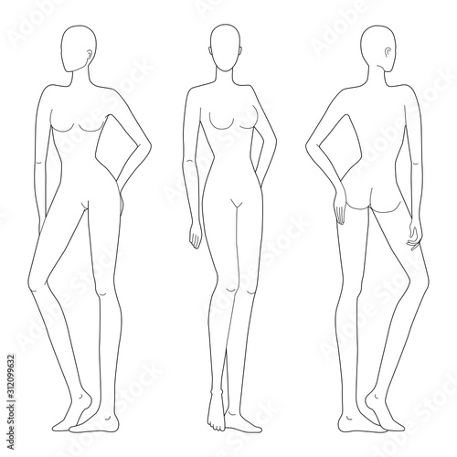 Fashion template of lady in standing poses. 