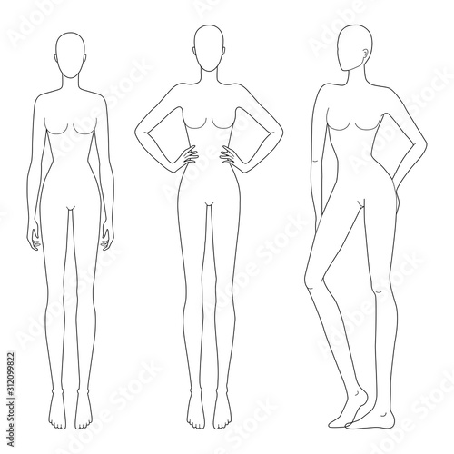 Fashion template of women in different standing poses. 