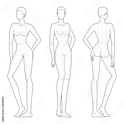 Fashion template of women in standing poses. 