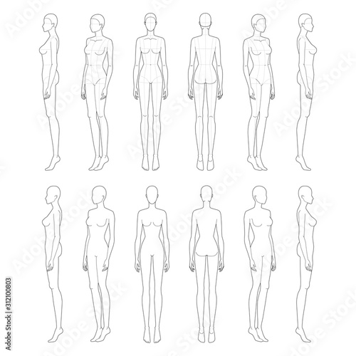 Fashion template of lady in standing poses.