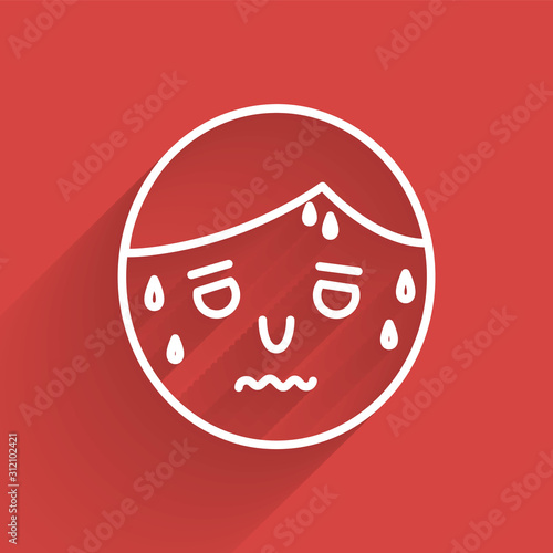White line Man with excessive sweating icon isolated with long shadow.  Vector Illustration