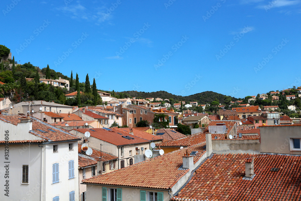 France, Provence , Hyeres, hillside residential area 