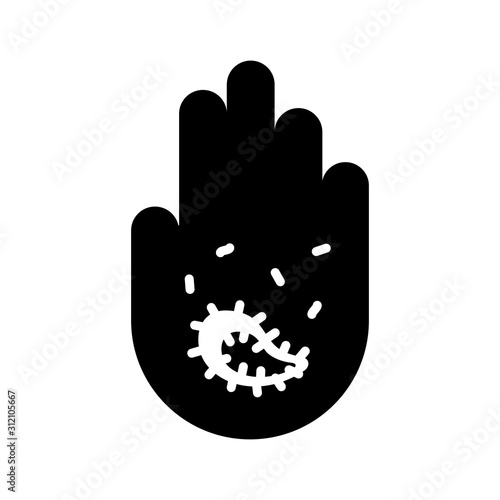 Hand symbol with microbe, bacteria illustration. Hygiene concept. vector stop sign