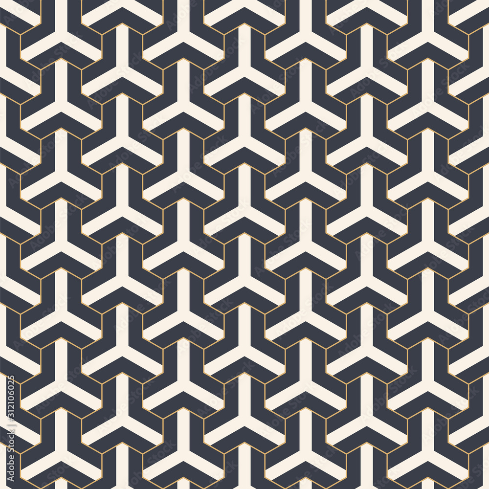 Abstract seamless pattern. Striped geometric tiles with triple weaving elements. Abstract seamless pattern. Striped geometric tiles with triple weaving elements.