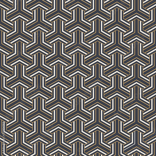 Abstract seamless pattern. Striped linear geometric tiles with triple weaving elements.