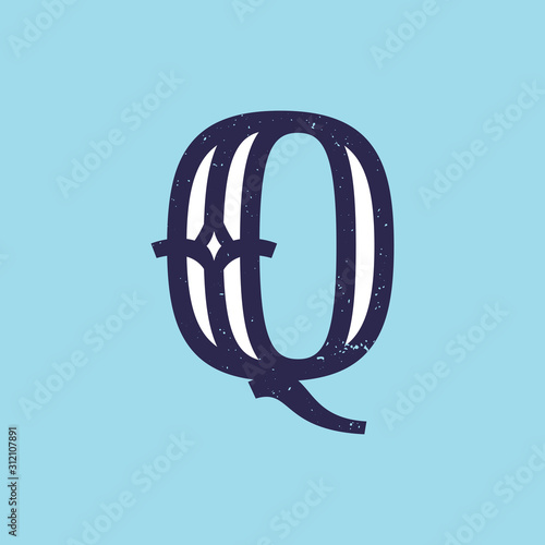 Q letter logo in slab serif retro style with grunge texture.