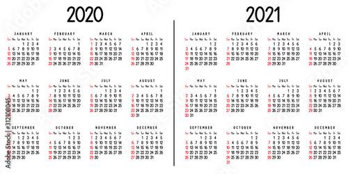 Calendar 2020 and 2021