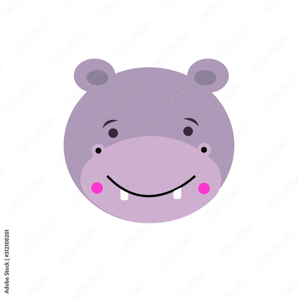 Cartoon animal, cute hippo. Flat design.Vector Illustration Cartoon animal, cute hippo. Flat design.Vector Illustration