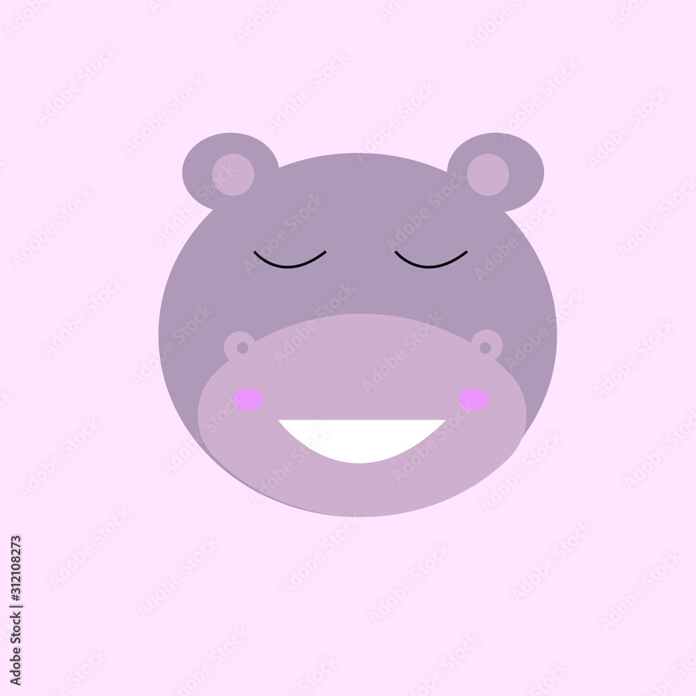 Cartoon animal, cute hippo. Flat design.Vector Illustration Cartoon animal, cute hippo. Flat design.Vector Illustration