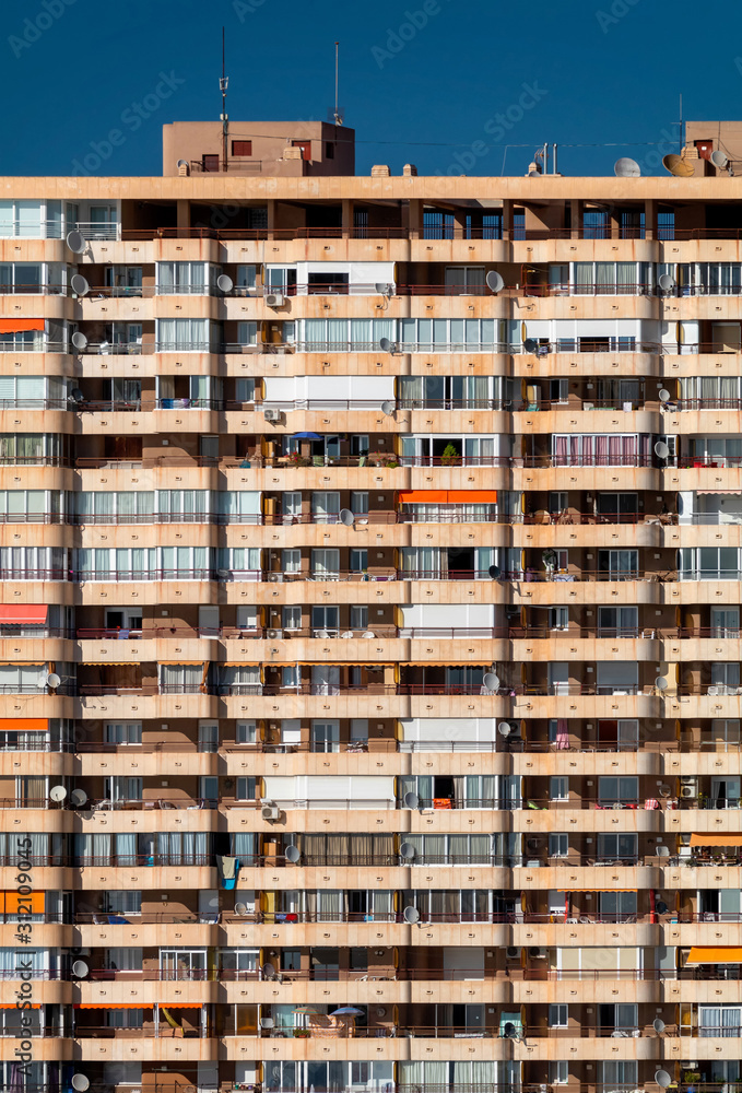 Typical apartments in Benidorm. Modern buildings at the sunny day, Spain