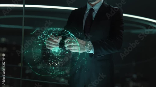 Businessman with CPG hologram concept photo