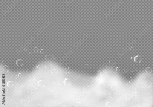 Bath shampoo foam with bubbles isolated on transparent background. Vector illustration white soap water