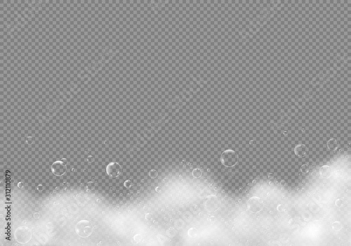 Bath shampoo foam with bubbles isolated on transparent background. Vector illustration white soap water