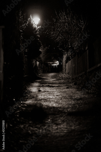 Gruseliger Pfad in meiner Heimat bei Nacht.