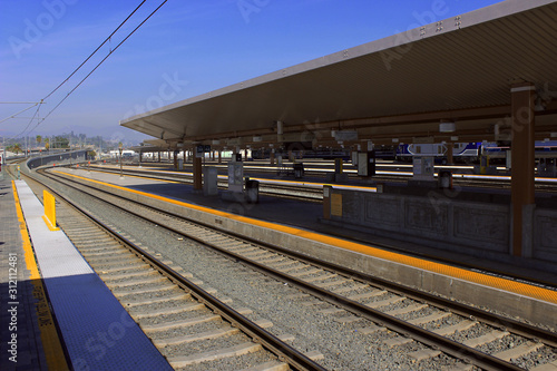 Los Angeles, California, USA. October 20, 2019. An open platform overlooking the railways into the distance. Union Station platform in Los Angeles.